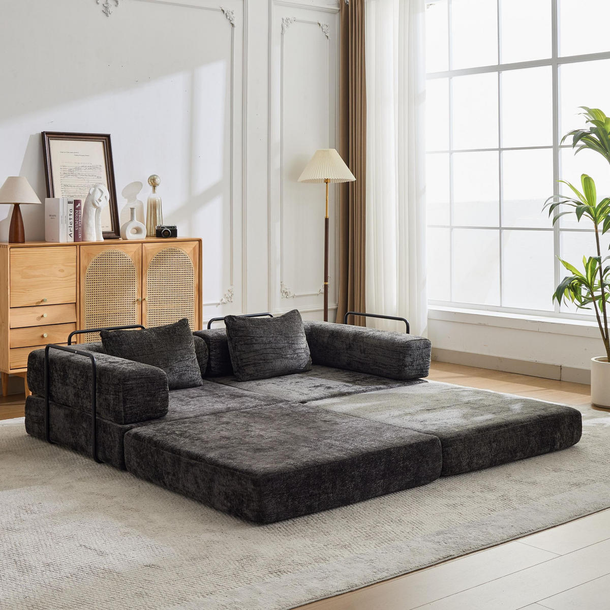 SCHLAFSOFA 2-in-1 faltbar ohne Montage, DE-42526, Schwarz - Schwarz, Textil (200/63/100cm) - ComfortXL