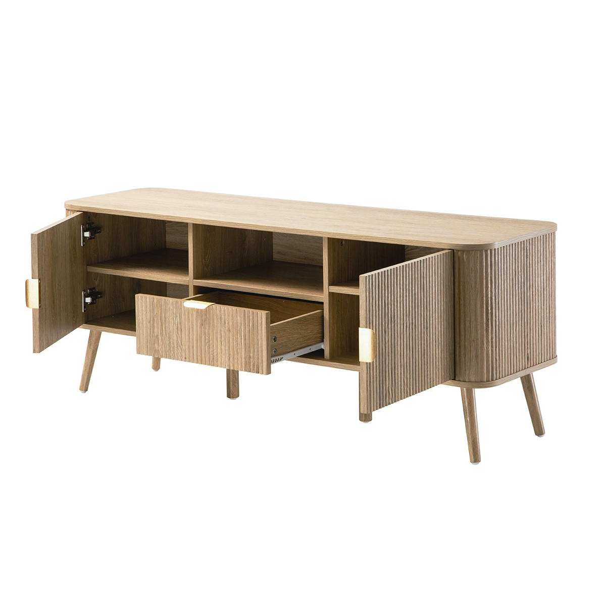 TV-MÖBEL 2 Türen Fronten gerundetem Lamelleneffekt 39/56/140 cm - Apfelbaumfarben, Holzwerkstoff (39/56/140cm) - Calicosy