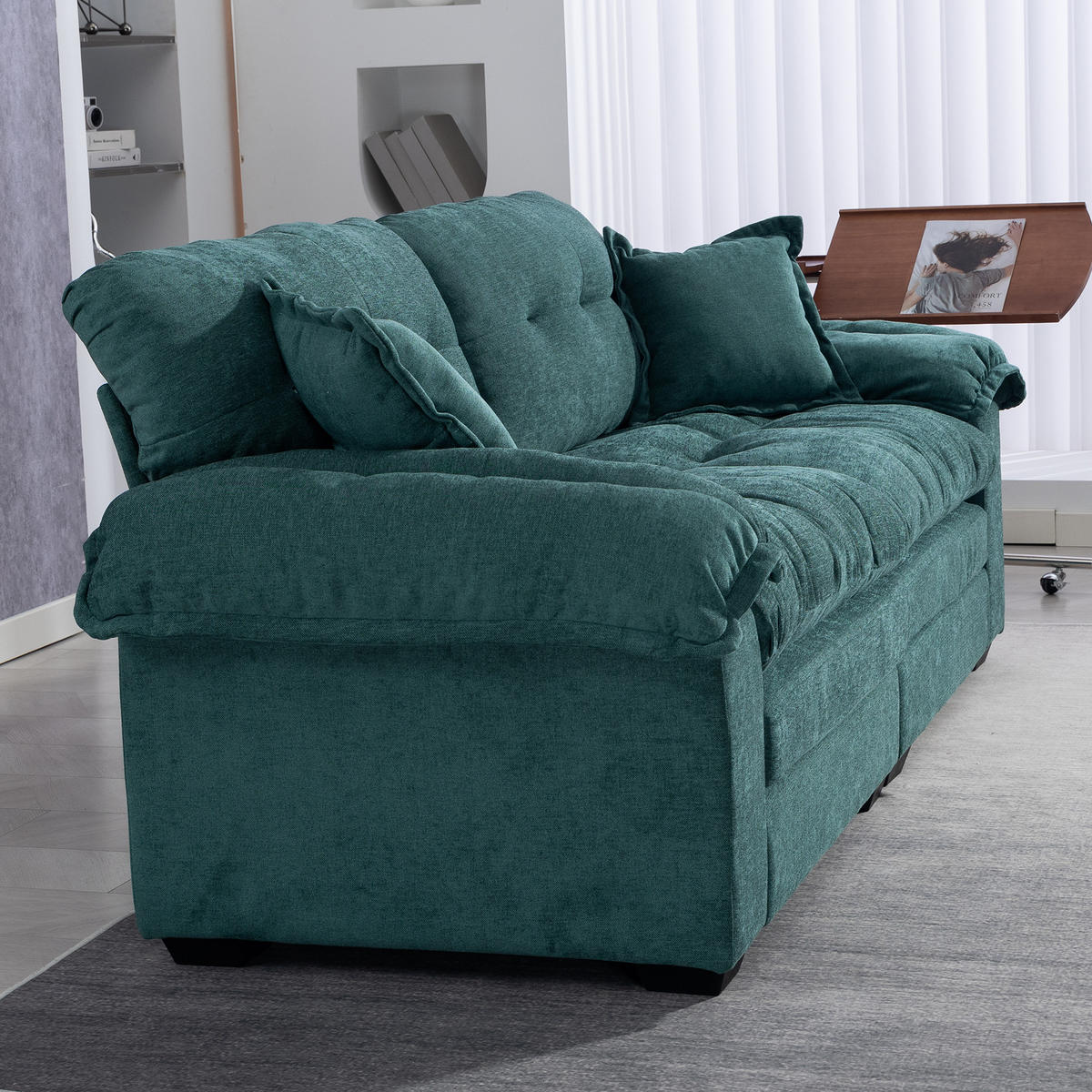 2-SITZER Sofa Chenille mit tiefem Sitz, Doppelschicht-Sitzkissen 213,4/90,1/87,6 cm Grün - Grün, Textil (90.1/87.6/213.4cm) - Redom