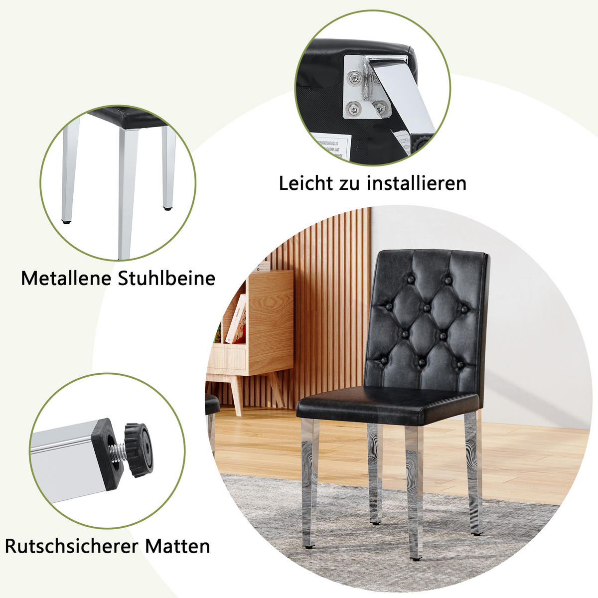 STUHL-SET DE-36653 4 Stück mit PU-Bezug und Metallbeinen Silber - Silberfarben, Metall (46/89/42cm) - ComfortXL