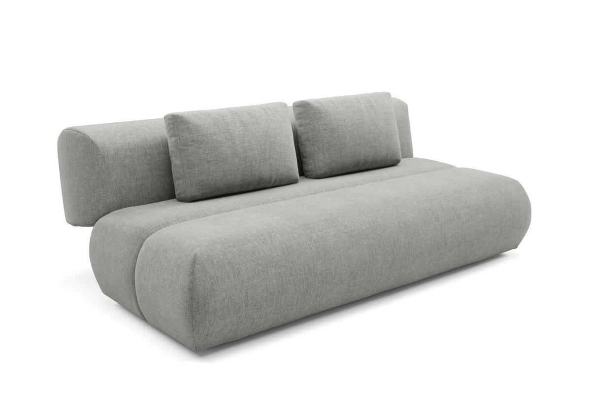 BETTSOFA ATOMO Grau Chenille-Stoff mit Schlaffunktion - Grau, Holz (217/82/134cm) - MASSENO