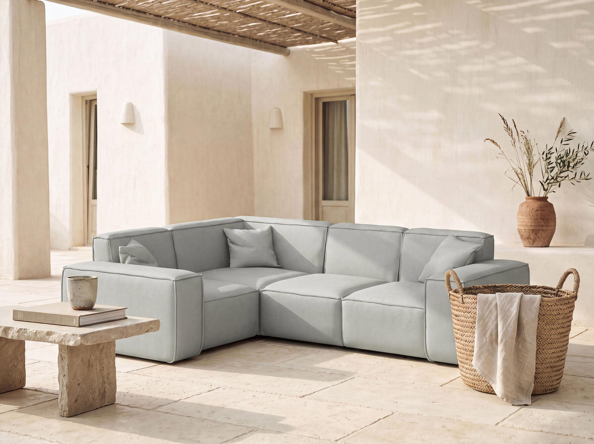 GARTENECKSOFA Lorento Outdoor in L-Form, Universell, Hellgrau Kunstleder 251/73/186 cm - Hellgrau, Textil (251/73/186cm) - WFL GROUP
