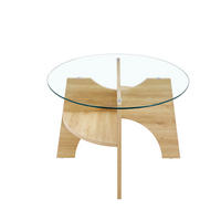 COUCHTISCH Sicherheitsglas oval 2 Ebenen geschwungene MDF Stützen Holzoptik modern vielseitig - Transparent/Naturfarben, Glas/Holzwerkstoff (104.9/60/35.6cm) - EVRYAE