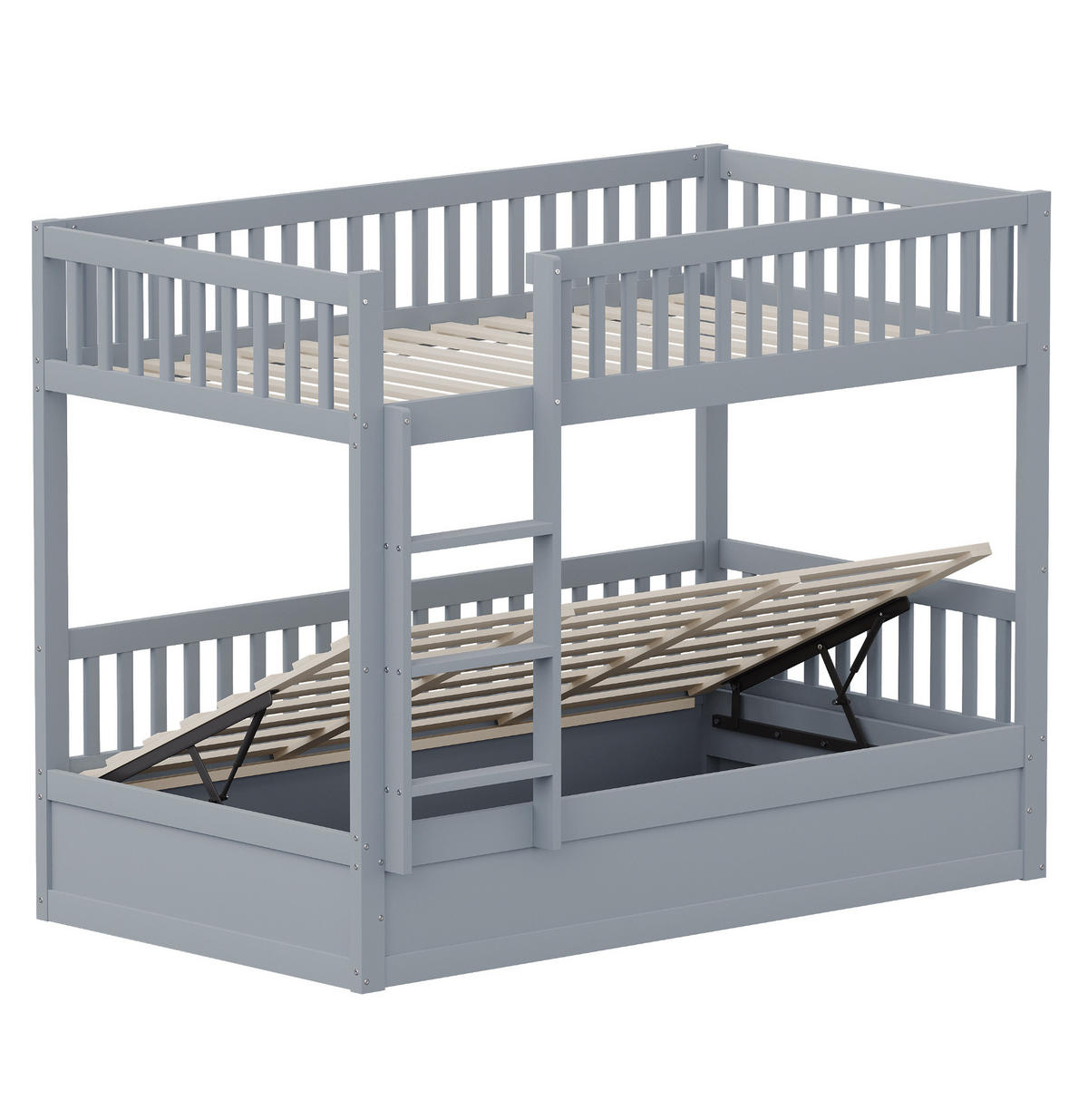 ETAGENBETT 90/200 cm mit hydraulischem Stauraum und Sicherheitsleiter, Grau - Grau, Holzwerkstoff (90/200cm) - Redom