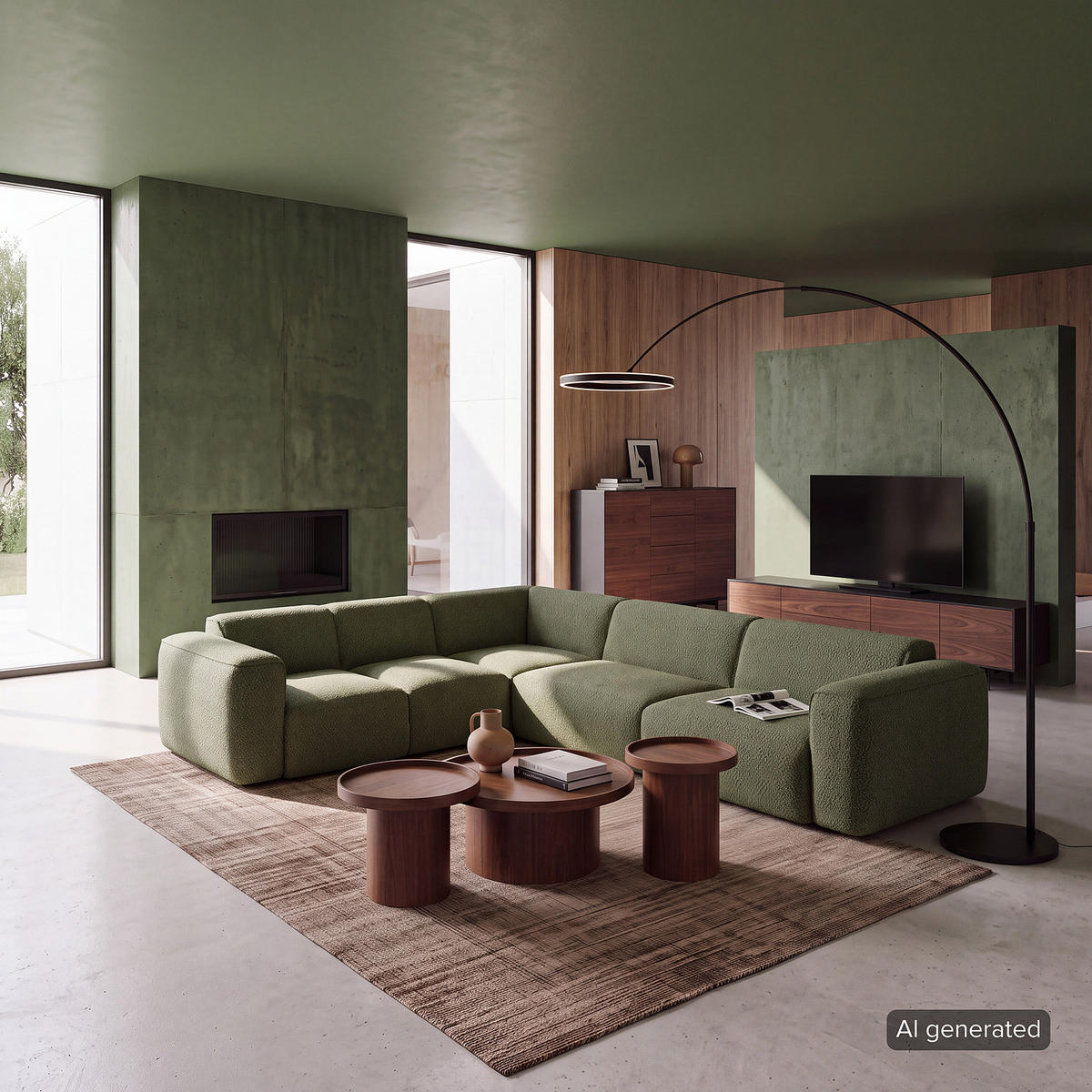 ECKSOFA mit Rundecke - Schwarz/Grün, Kunststoff/Textil (325/260cm) - home24