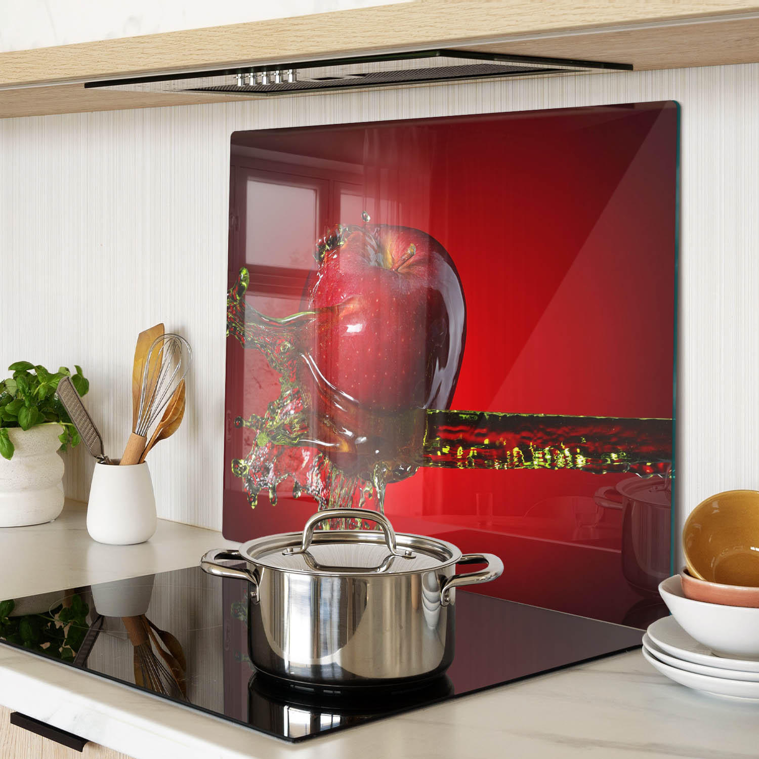 GLASPLATTE 60x52 cm Apfel und Wasser - Rot, Glas (60/0.4/52cm) - TULUP