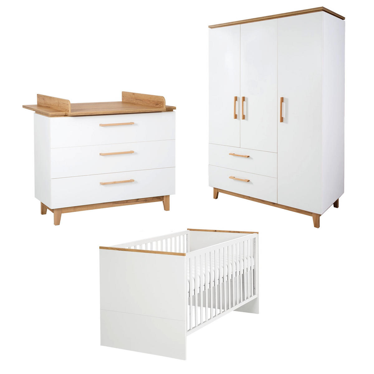 BABYZIMMER-SET Finn, 3-teilig - Weiß, Holzwerkstoff (76/82.5/144cm) - Roba