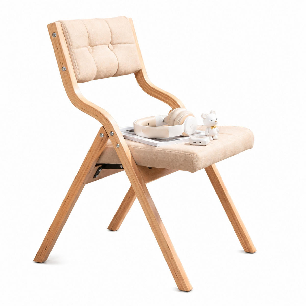 STUHL 2er-Set in Khaki aus Holz mit Klappfunktion - Greige/Naturfarben, Holz/Holzwerkstoff (48/77/61cm) - CHICFURN