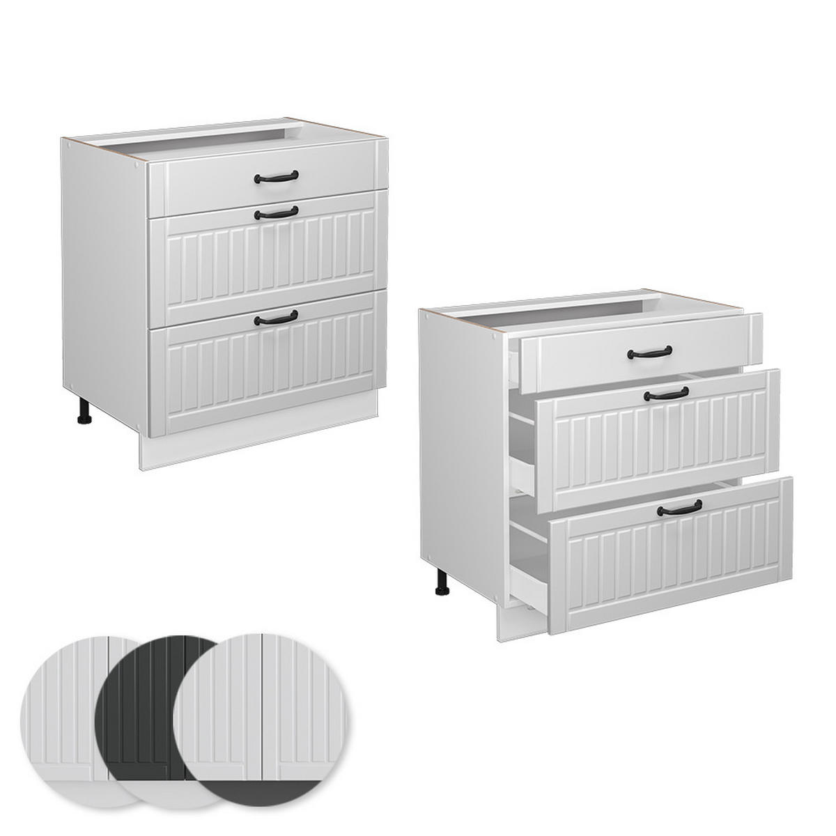 KÜCHENUNTERSCHRANK Fame-Line Weiß Landhaus 80 cm mit 3 Schubladen ohne AP - Creme/Weiß, Holzwerkstoff (80/82/51.6cm) - Vicco