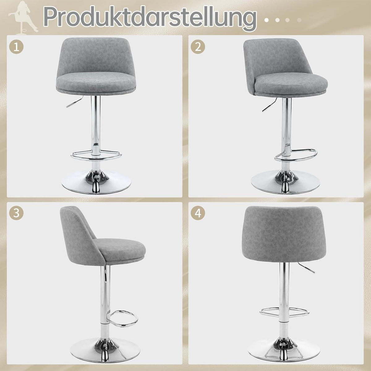 BARHOCKER 2er Set höhenverstellbar Kunstleder Dunkelgrau - Grau, Kunststoff (48/85/45cm)