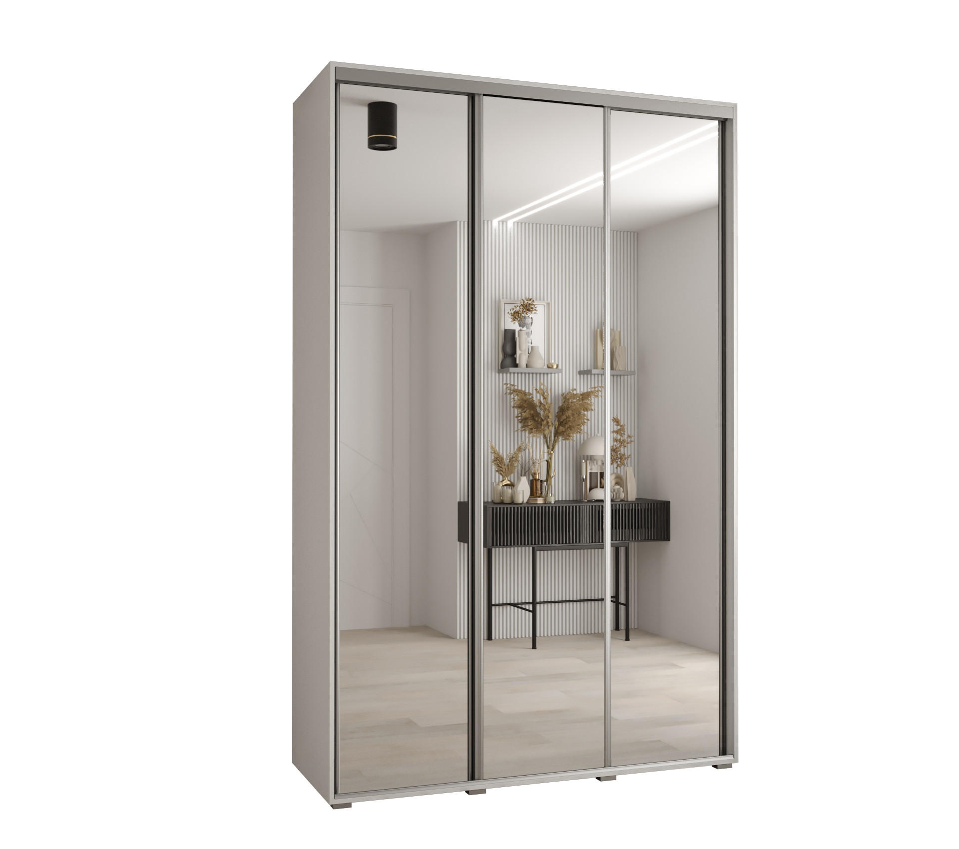 Abiks Möbel Schwebetürenschrank Weiß, Weiß, Silber 160x235x60 cm