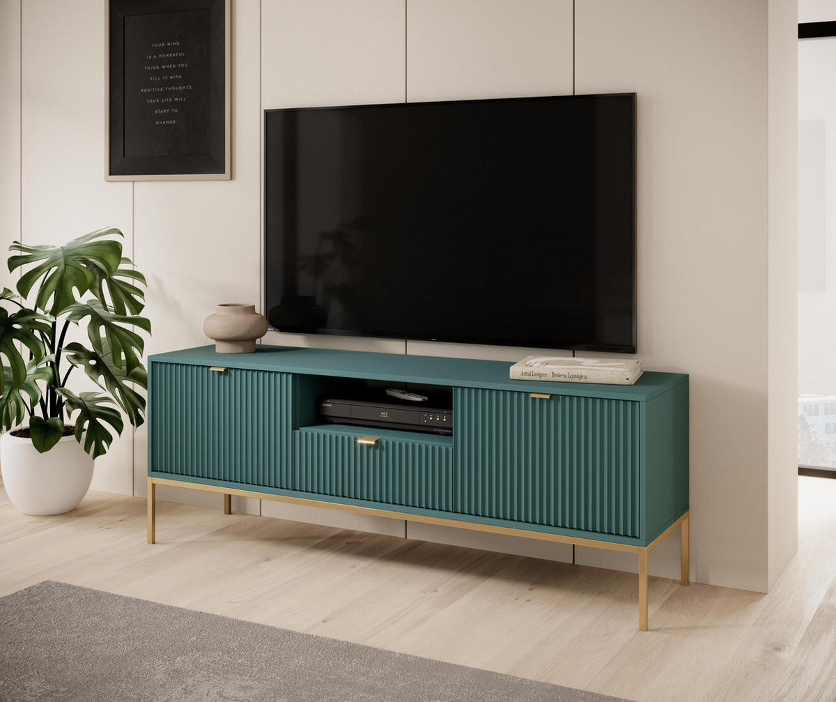 TV-LOWBOARD GRÜN - Goldfarben/Grün, Holzwerkstoff (154/56/39cm) - FURNLUX