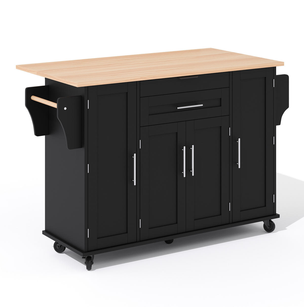 KÜCHENINSEL 136/70/92 cm aus MDF mit ausziehbarer Arbeitsplatte Schwarz/Natur - Schwarz, Holzwerkstoff (136/92/70cm) - Modenvie