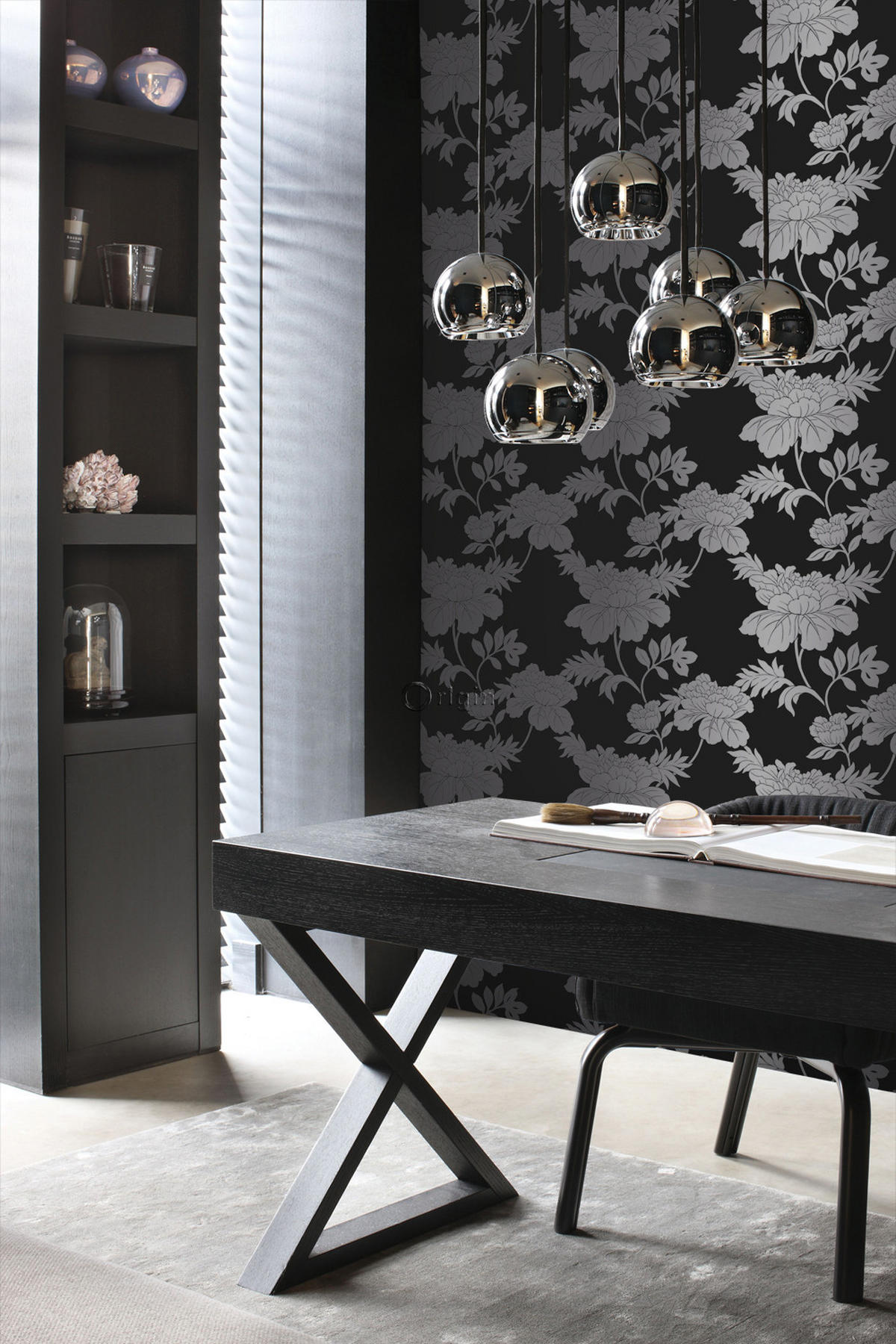 TAPETE Blumen 53 cm x 10.05 m - Schwarz, Papier (53/1000cm) - Origin Wallcoverings