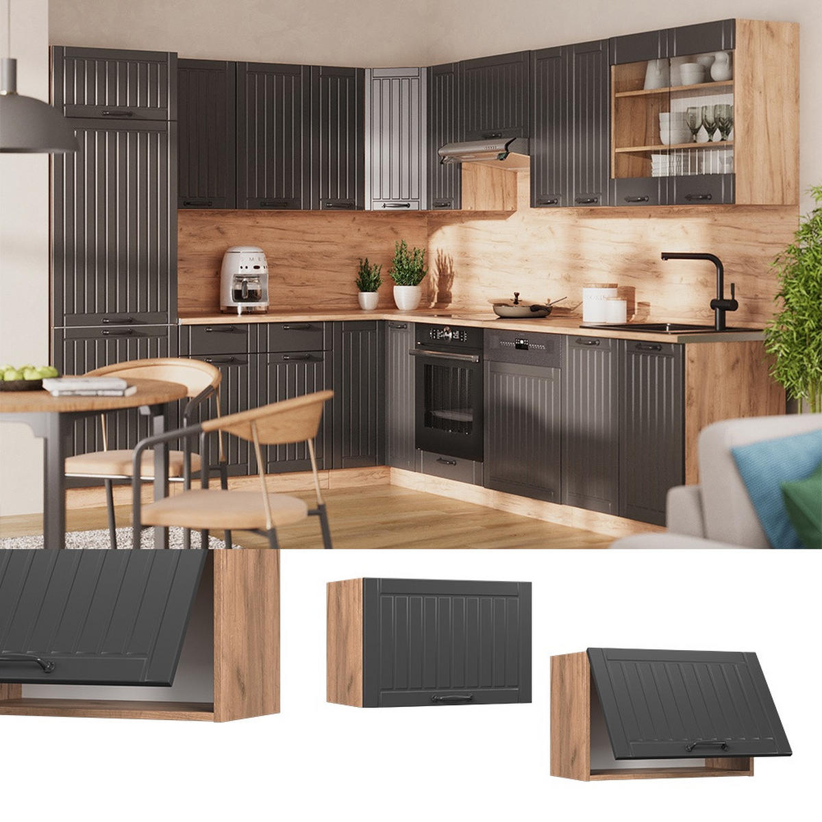 STENSKA OMARICA Fame-Line Temno siva 60 cm Ravna - temno siva/medeni hrast, leseni material (60/40/34.1cm) - Vicco
