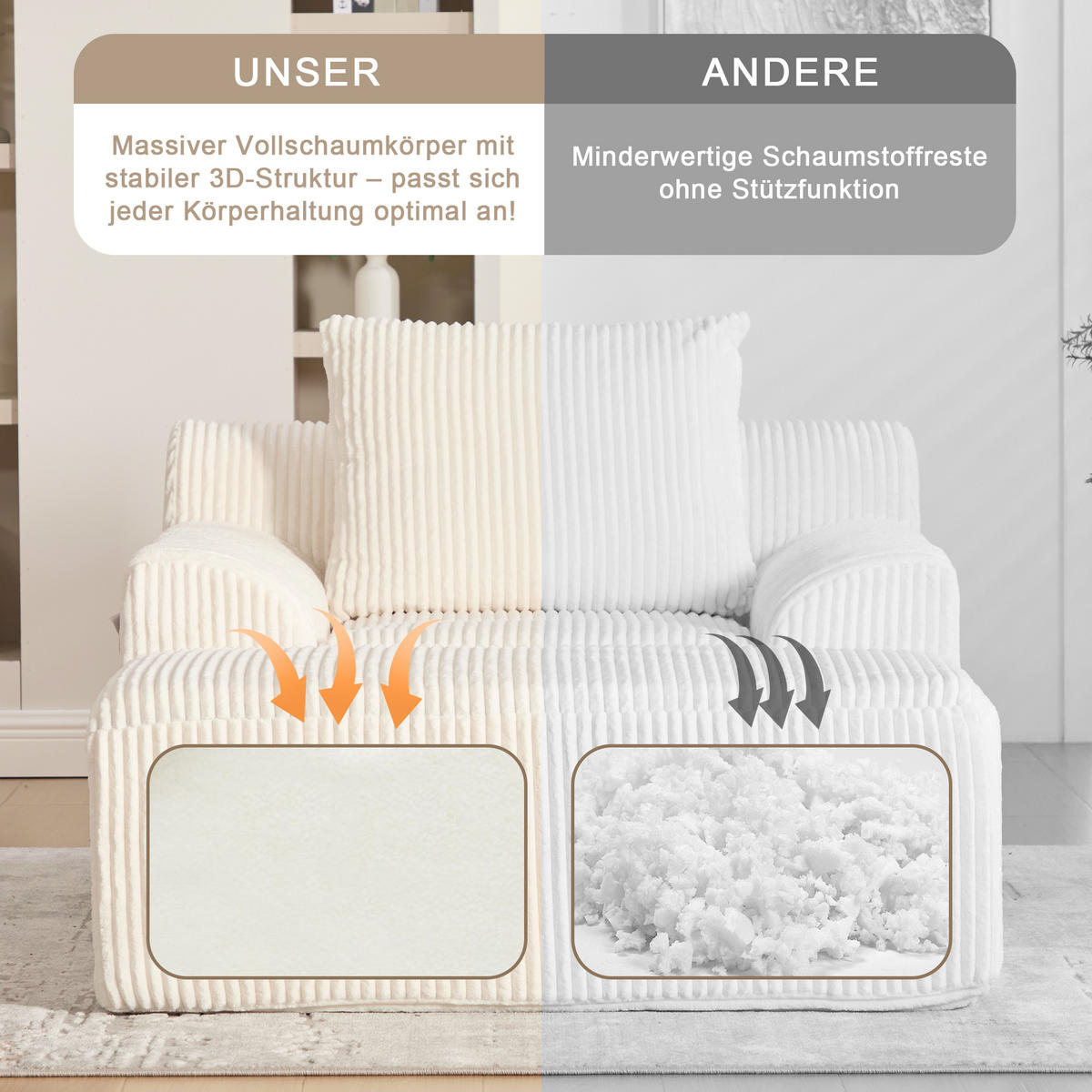 SESSEL mit Hocker in Cord Übergroßer Relaxsessel - Beige, Textil (147/67/110cm) - Urban Meuble