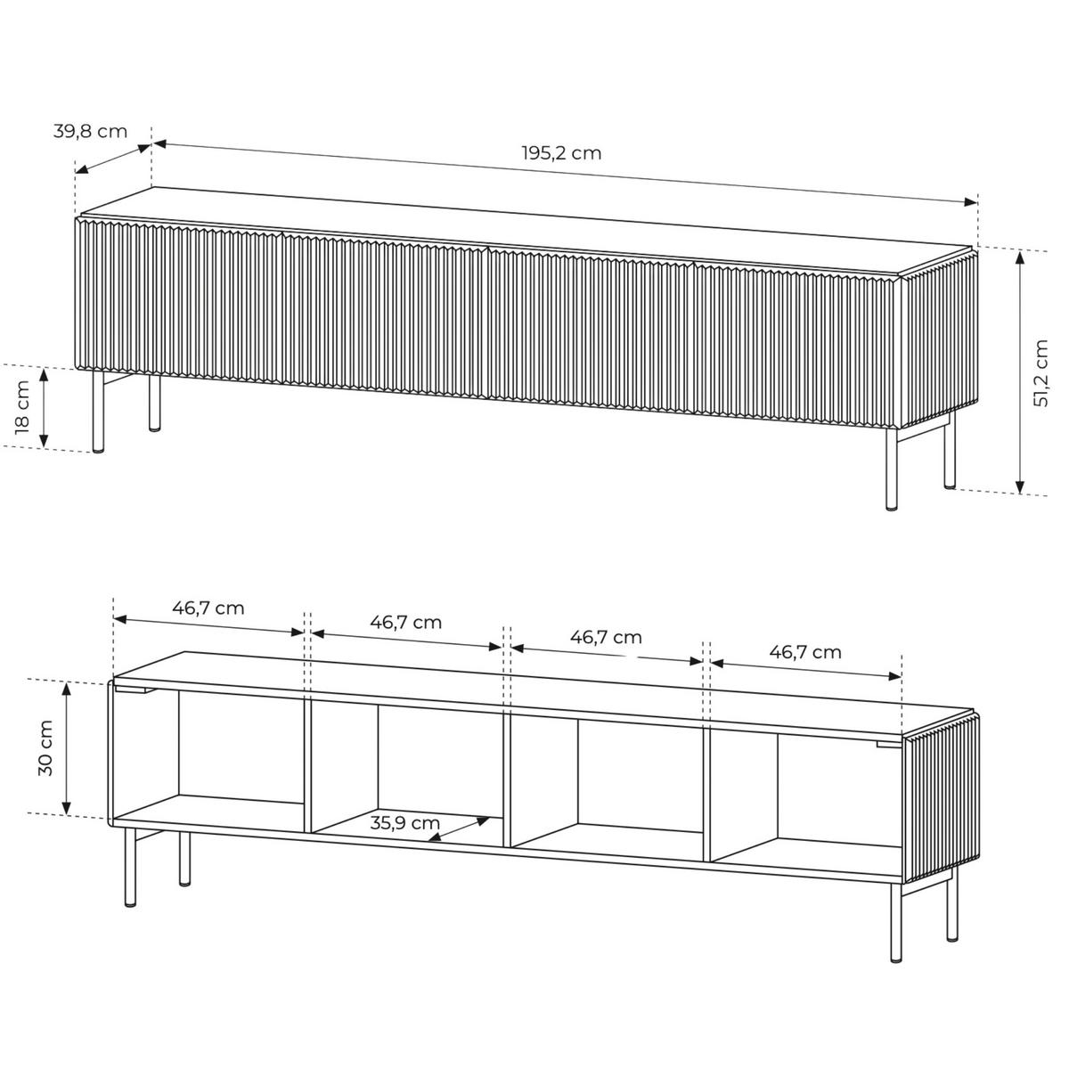 TV-SCHRANK, Kaschmir, 195,2 x 51,2 x 39,8 cm - Beige, Holzwerkstoff (195.2/51.2/39.8cm) - 3XE LIVING