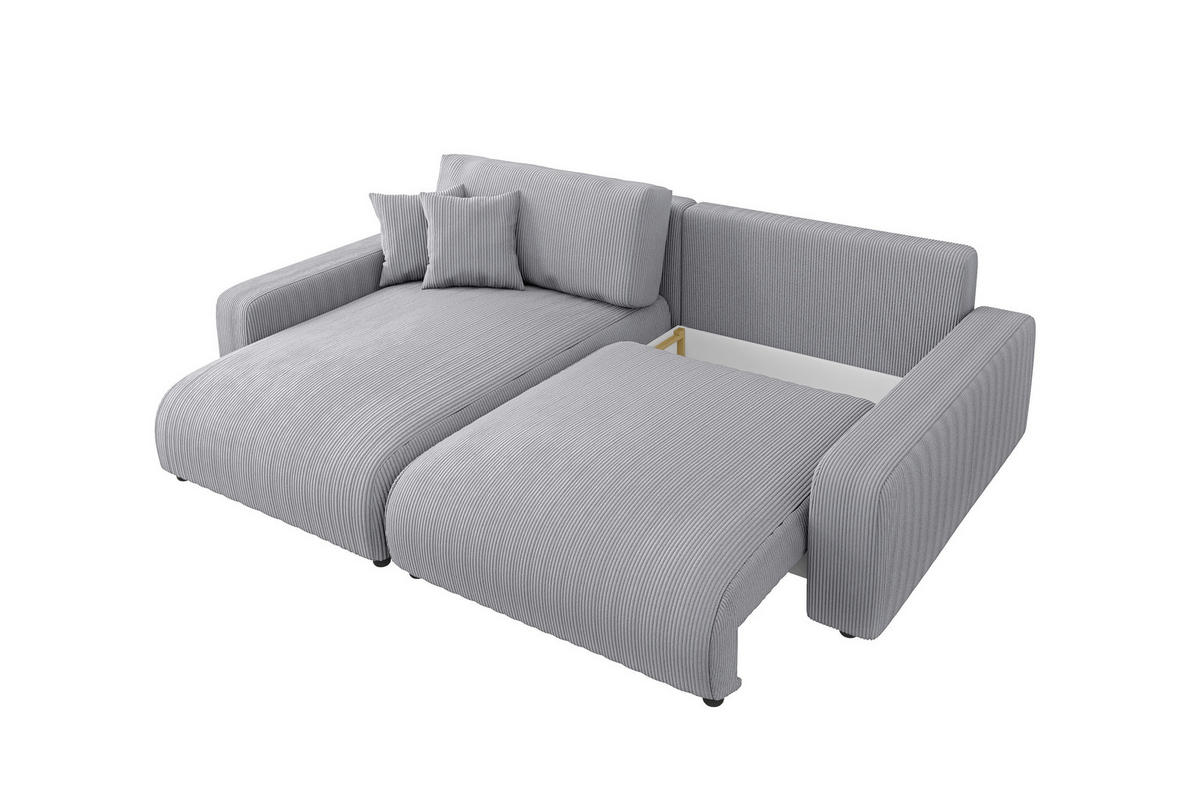 ECKSOFA Emma Hellgrau Cord - Ottomane links - Hellgrau, Textil (234/170cm) - S-Style Möbel