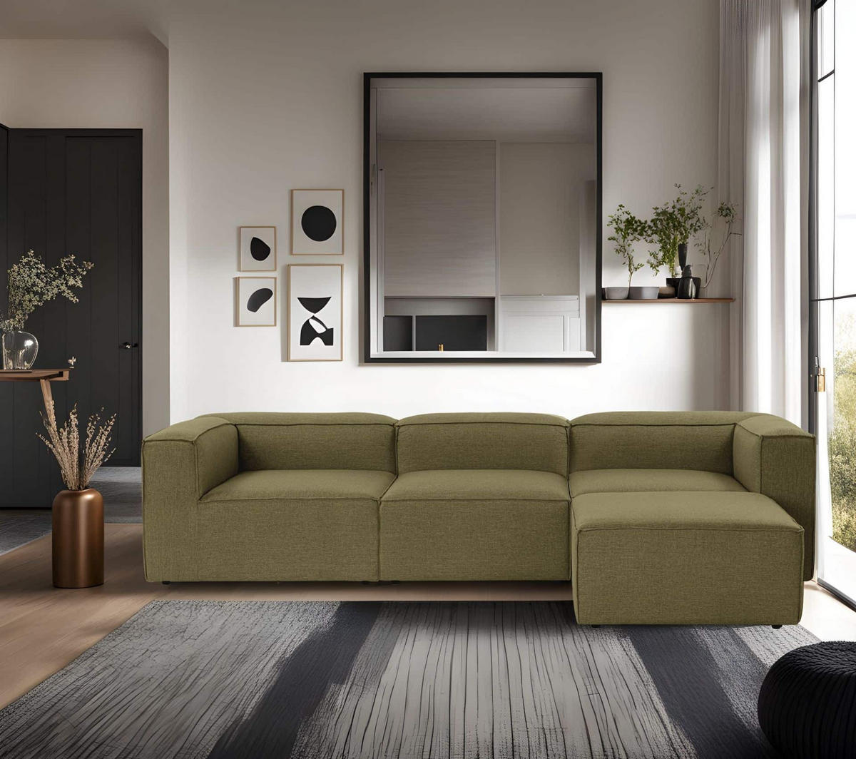 ECKSOFA beidseitig montierbar - Salbeigrün/Schwarz, Holz/Kunststoff (296/185cm) - myHomelando