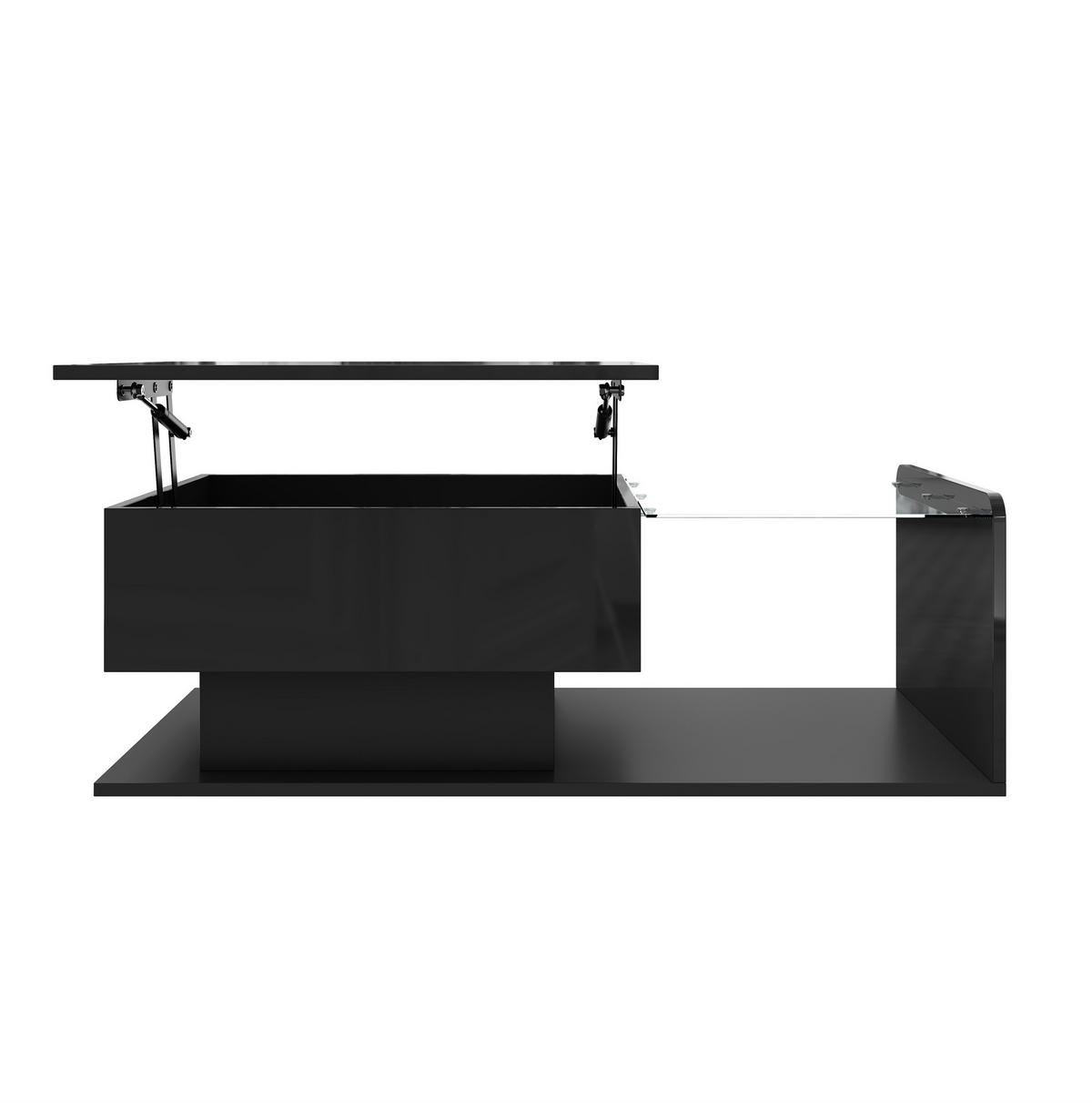 COUCHTISCH aus Spanplatte 100x50x33/47,5 cm Schwarz Hochglanz höhenverstellbar mit LED - Schwarz, Holzwerkstoff (110/50/47.5cm) - IVMEU