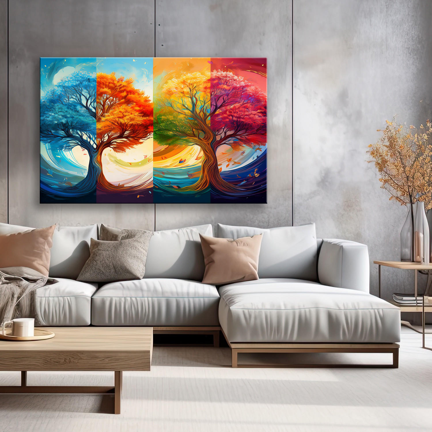 WANDBILD bunte bäume vier jahreszeiten - Multicolor, Textil (60/40cm) - Feeby