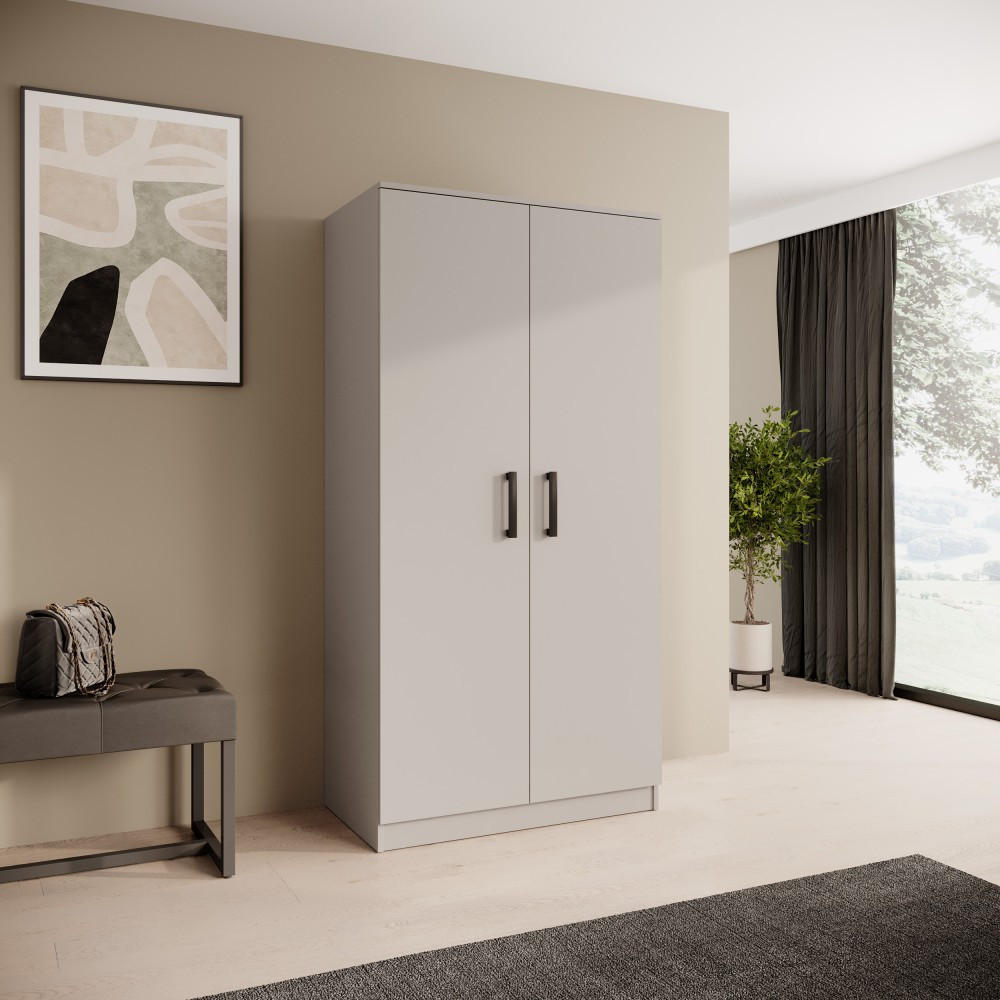DREHTÜRENSCHRANK Trend, ohne Schubladen, Kaschmir - Kaschmir/Schwarz, Holzwerkstoff (90/180/50cm) - Beautysofa