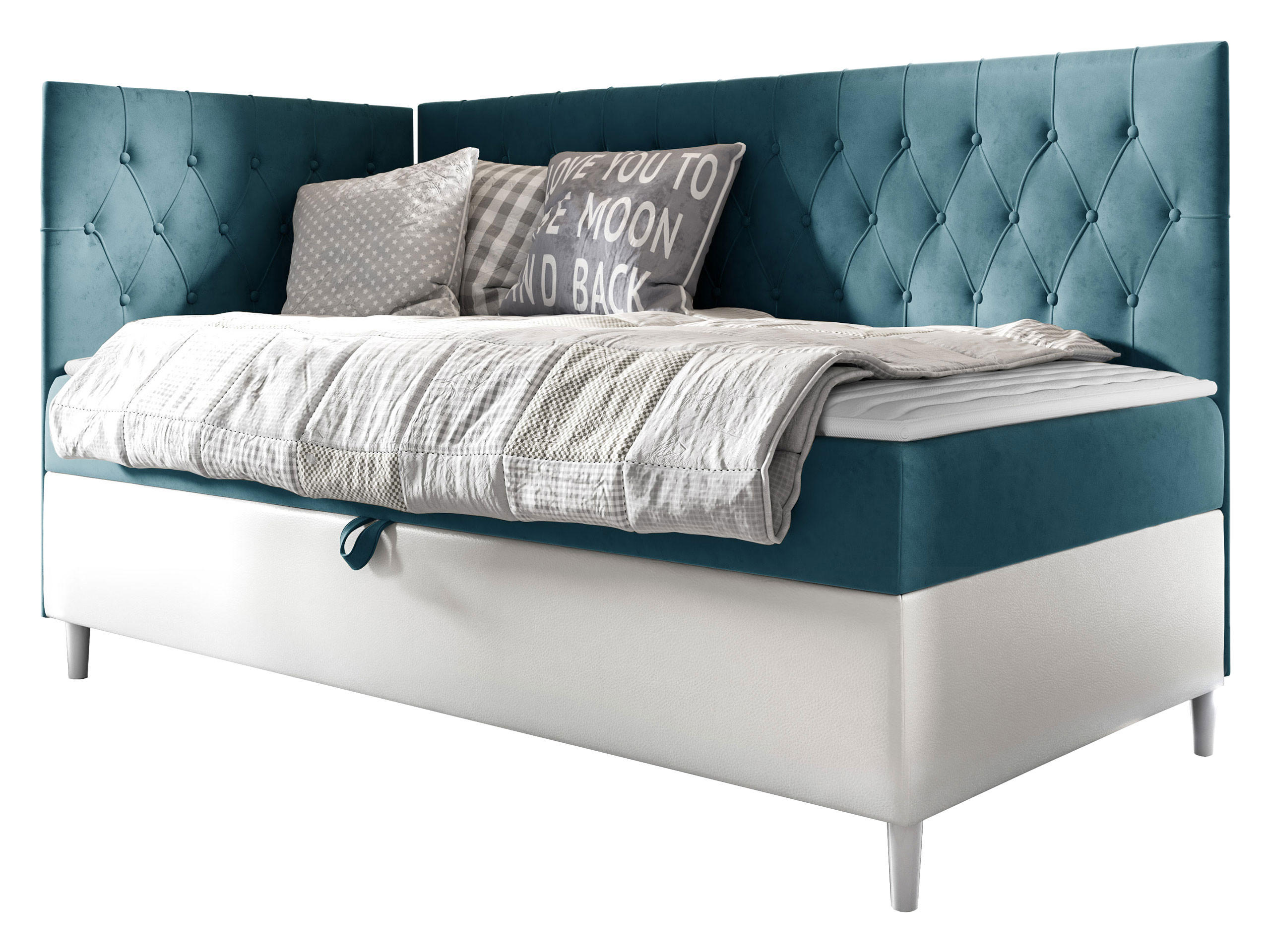 Mirjan24 Boxbett Weiß, Türkis 100x200 cm