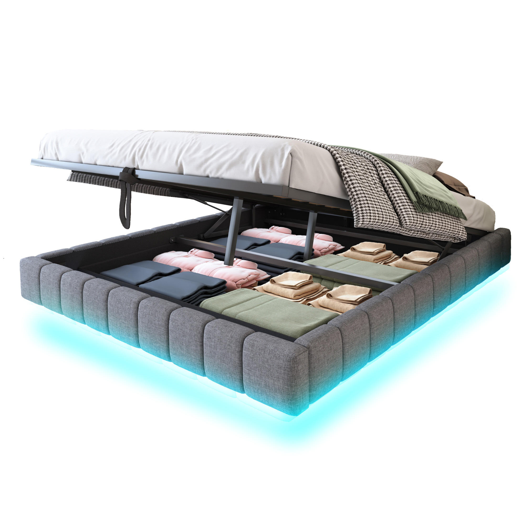 POLSTERBETT 180/200 cm Grau mit Stauraum und LED-Beleuchtung - Grau, Textil (180/200cm) - Flora Grace