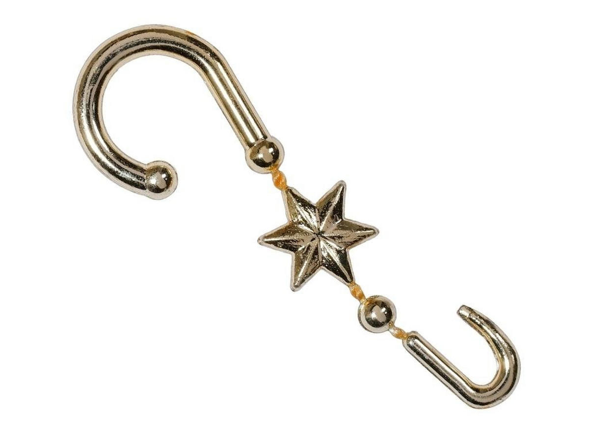 CHRISTBAUMKUGEL-HAKEN mit Stern, gold, 20 Stück, 5,5 cm - Goldfarben, Kunststoff (10/1/10cm) - LAALU