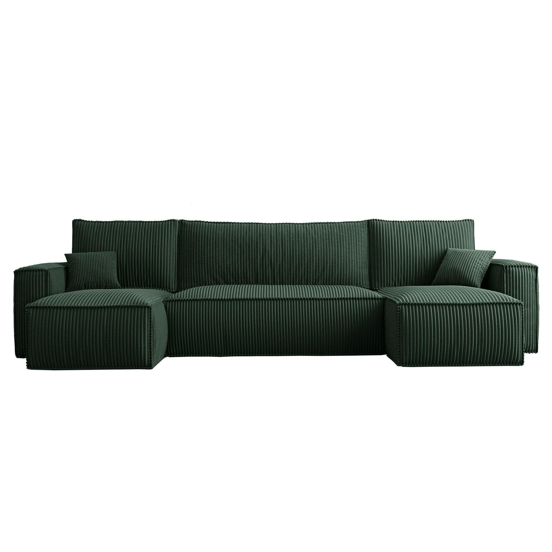WOHNLANDSCHAFT Scarlo Dunkelgrün Cordbezug - Dunkelgrün/Schwarz, Kunststoff/Textil (312/83/145cm) - Selsey