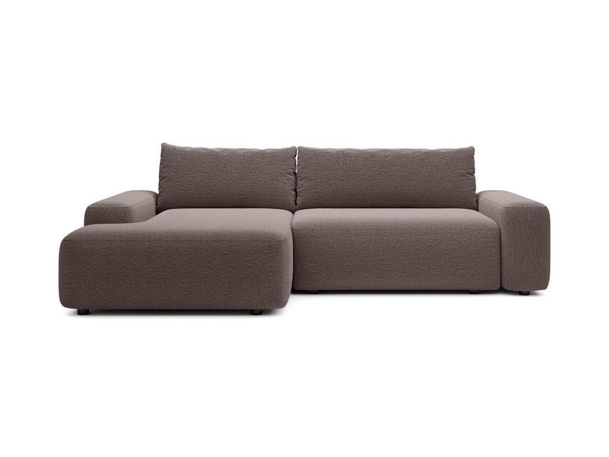 ECKSOFA RUOTA Braun Boucle-Stoff mit Schlaffunktion - Braun, Holz (264/162cm) - MASSENO