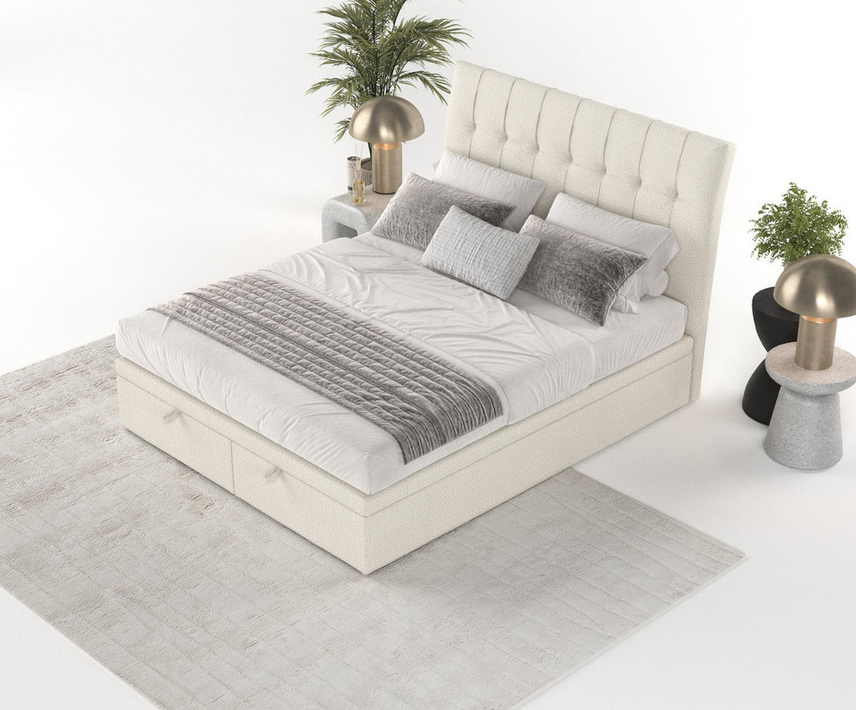 POLSTERBETT Kelsea mit Stauraum 120/200 cm Hellbeige im Alta Stoff - Sandfarben/Schwarz, Holz/Holzwerkstoff (120/200cm) - AltaBeds