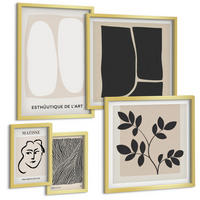 BILDER SET 5er Set - 50x50 cm & 20x30 cm & 40x60 cm Goldrahmen - Minimalistische Pflanzenmuster - Goldfarben, Kunststoff (40/60cm) - TULUP