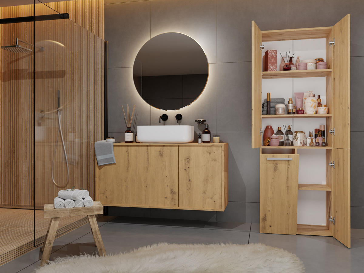 BAD Hochschrank Benni - Eiche Artisan, Holzwerkstoff (60/174/30cm) - kommodly