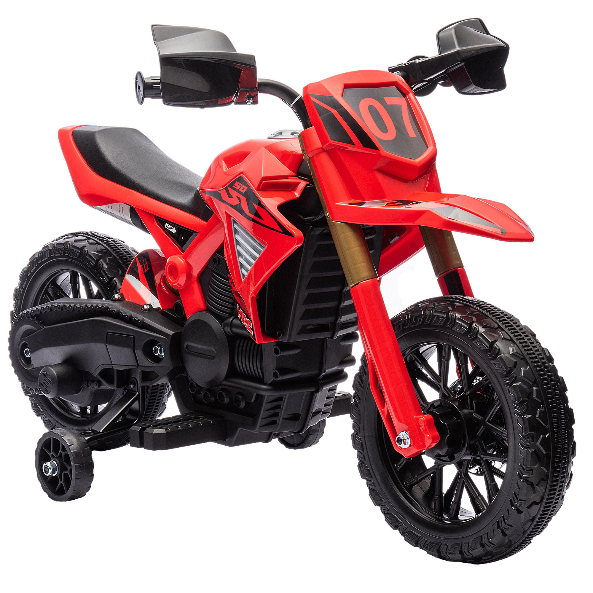 ELEKTRO-MOTORRAD für Kinder, 6V Batterie-Antrieb, Stützräder, Hupe, Startgeräusch, 3-8 Jahre, Rot - Rot, Kunststoff/Metall (105/57/62cm) - AIYAPLAY