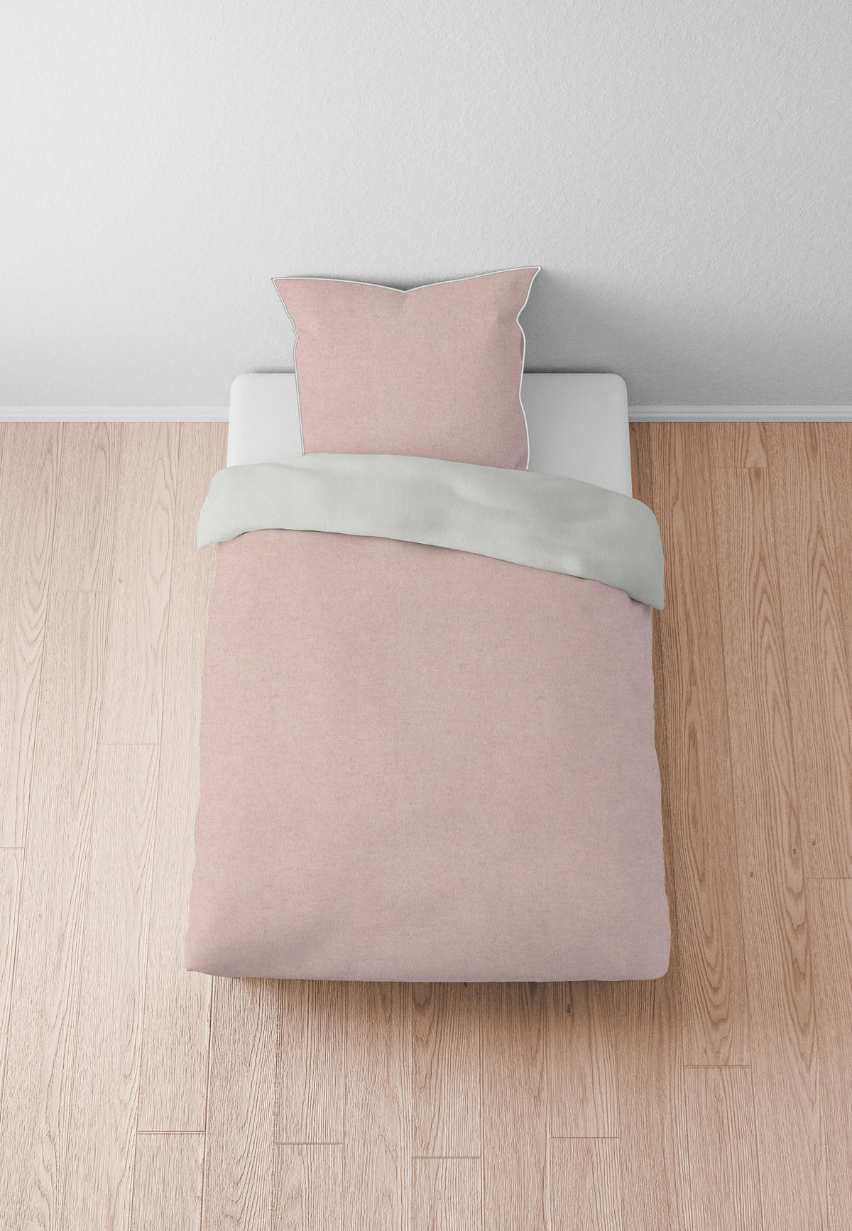 BETTWÄSCHE-GARNITUR Premium Biber Melange UNI rose, 155x200 cm + 80x80 cm - Rosa, Textil (155/200cm) - biberna