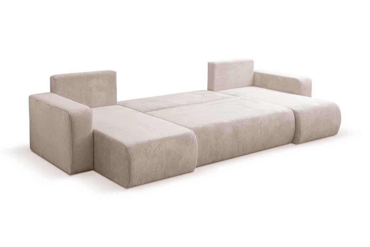 WOHNLANDSCHAFT LUNA U-FORM mit Schlaffunktion und Bettkasten (Beige) - Beige, Textil (312/83/142cm) - VENASI MÖBEL