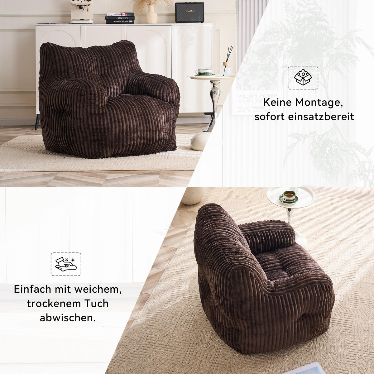 SITZSACK Cord Braun - Braun, Textil (100/70/94cm) - WISHDOR