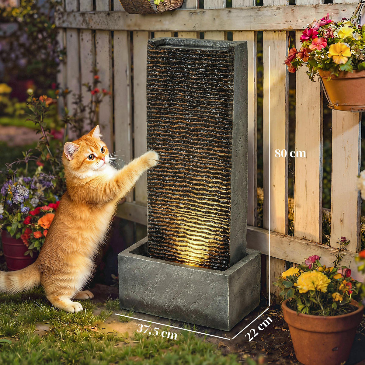 GARTENBRUNNEN Harz Grau - Grau, Kunststoff (37.5/22/80cm) - Outsunny
