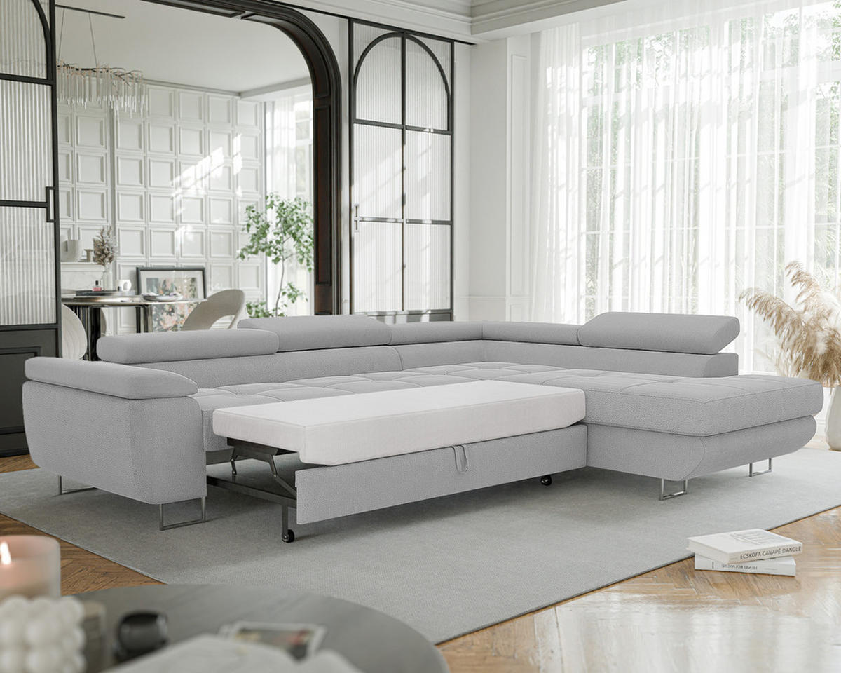 ECKSOFA ANTON mit Schlaffunktion und Bettkasten Hellgrau - Hellgrau, Holzwerkstoff/Kunststoff (274/203cm) - Idohome