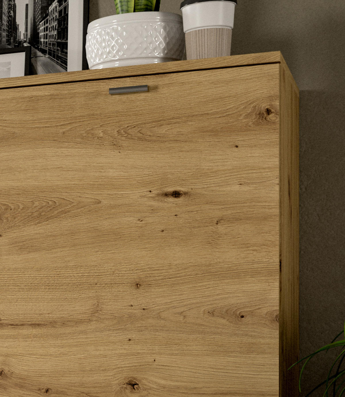 HIGHBOARD Eiche Artisan 90x115 cm, Vitrine mit Soft-Close - Silberfarben/Eiche Artisan, Glas/Holzwerkstoff (90/115/37cm) - Inn.Furn