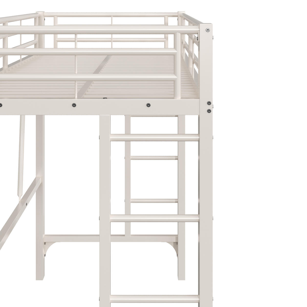 HOCHBETT 90/200 cm in Weiß mit Doppelleiter, Schutzgeländern und offenem Raum unter dem Bett aus Metall - Weiß, Metall (90/200cm) - STILVORA