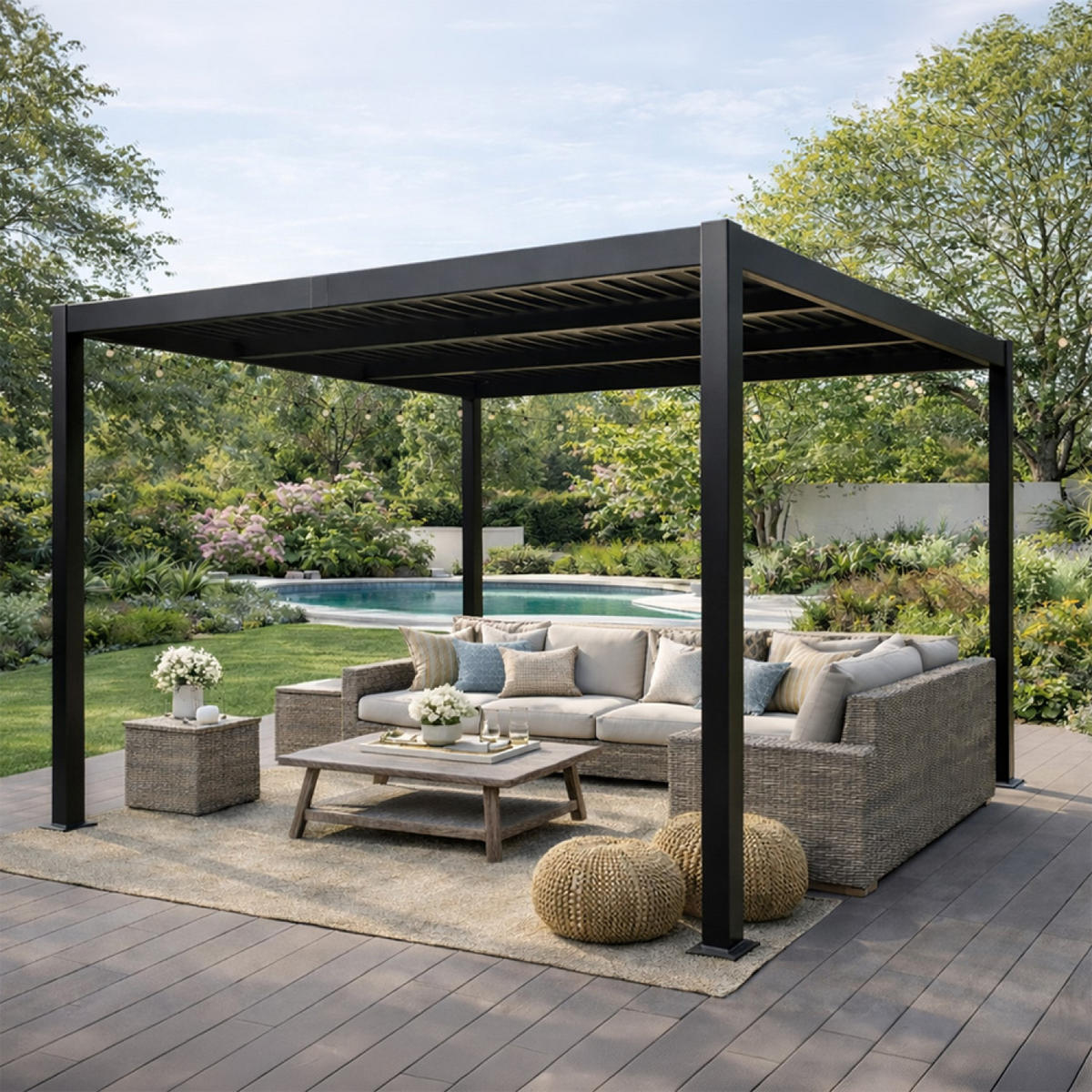 PERGOLA Corfu Schwarz 3 x 3 m Aus Aluminium - Schwarz, Metall (300/236/300cm) - Concept Usine