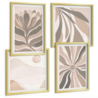 BILDER SET 4er Set - 50x50 cm & 40x60 cm Goldrahmen - Abstrakte Pflanzenmuster - Goldfarben, Kunststoff (50/50cm) - TULUP