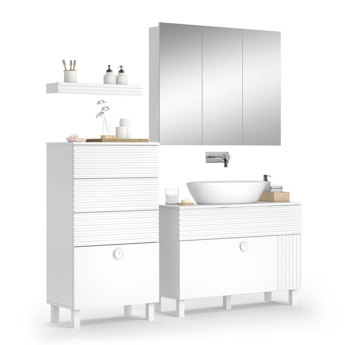 BADMÖBEL-SET Sola Weiß 3 Teile, mit Midischrank - Weiß, Holzwerkstoff (100/72/37cm) - Vicco