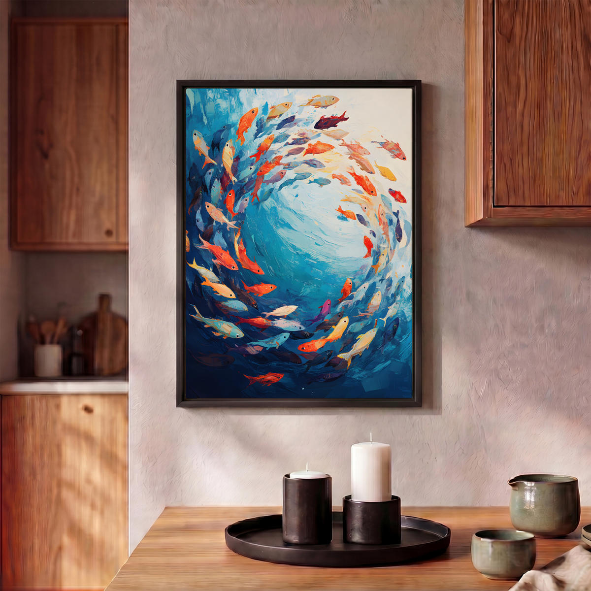 LEINWAND Bilder mit Rahmen - Meer - Fische - Bunt - Dynamisch - 30x40 - Hellblau, Textil (30/40cm) - MuchoWow