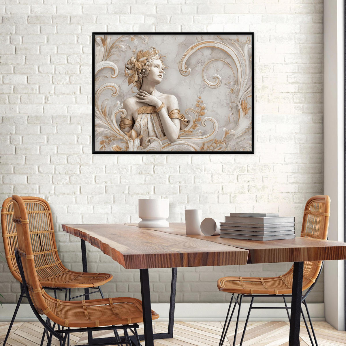 BILDER mit Rahmen Frau Marmor Beige 100x70 cm - Multicolor, Holzwerkstoff (100/70cm) - Wallarena