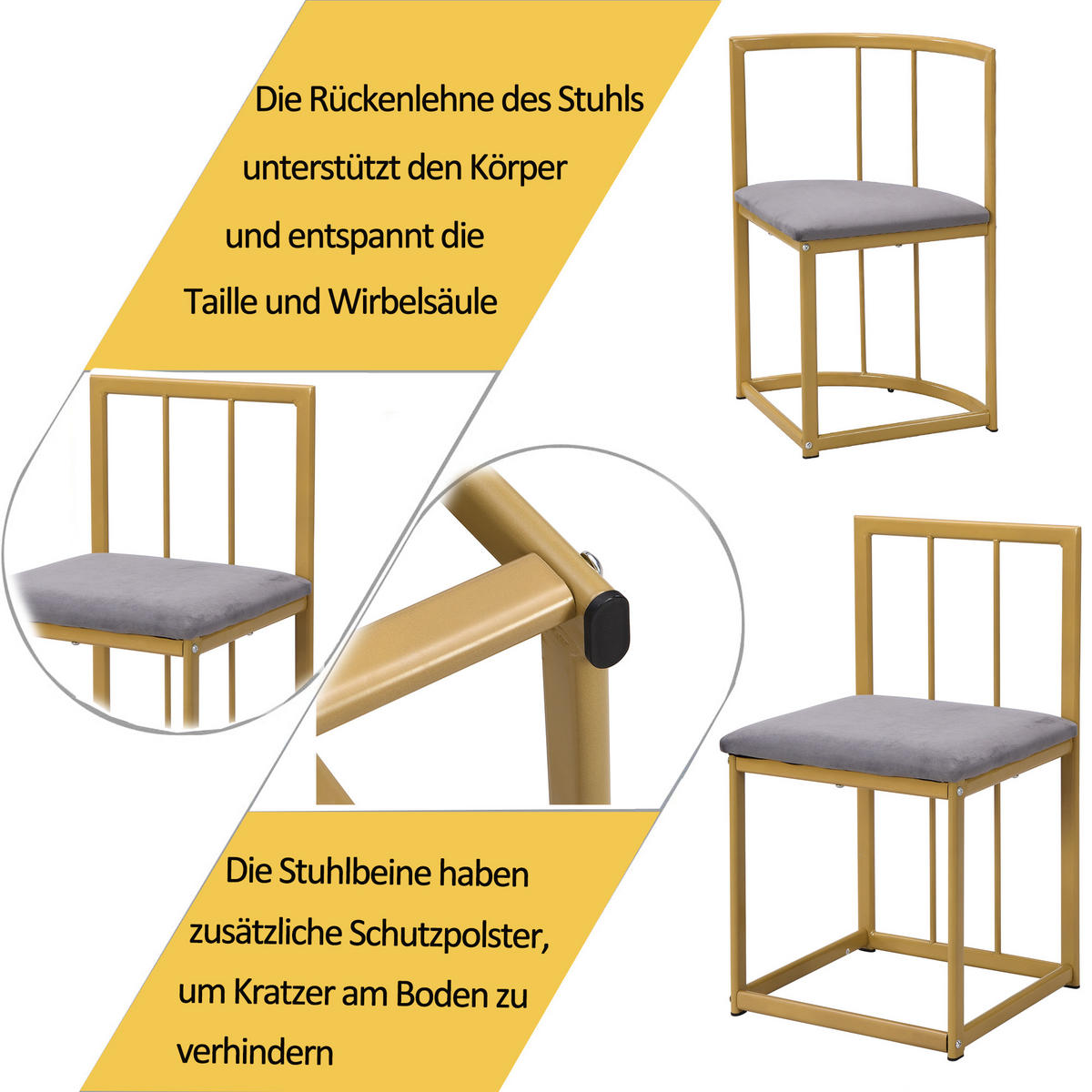 ESSGRUPPE Esstisch 6 Stühle Weiß Grau Gold - Goldfarben, Holzwerkstoff (140/76/80cm) - FLIEKS