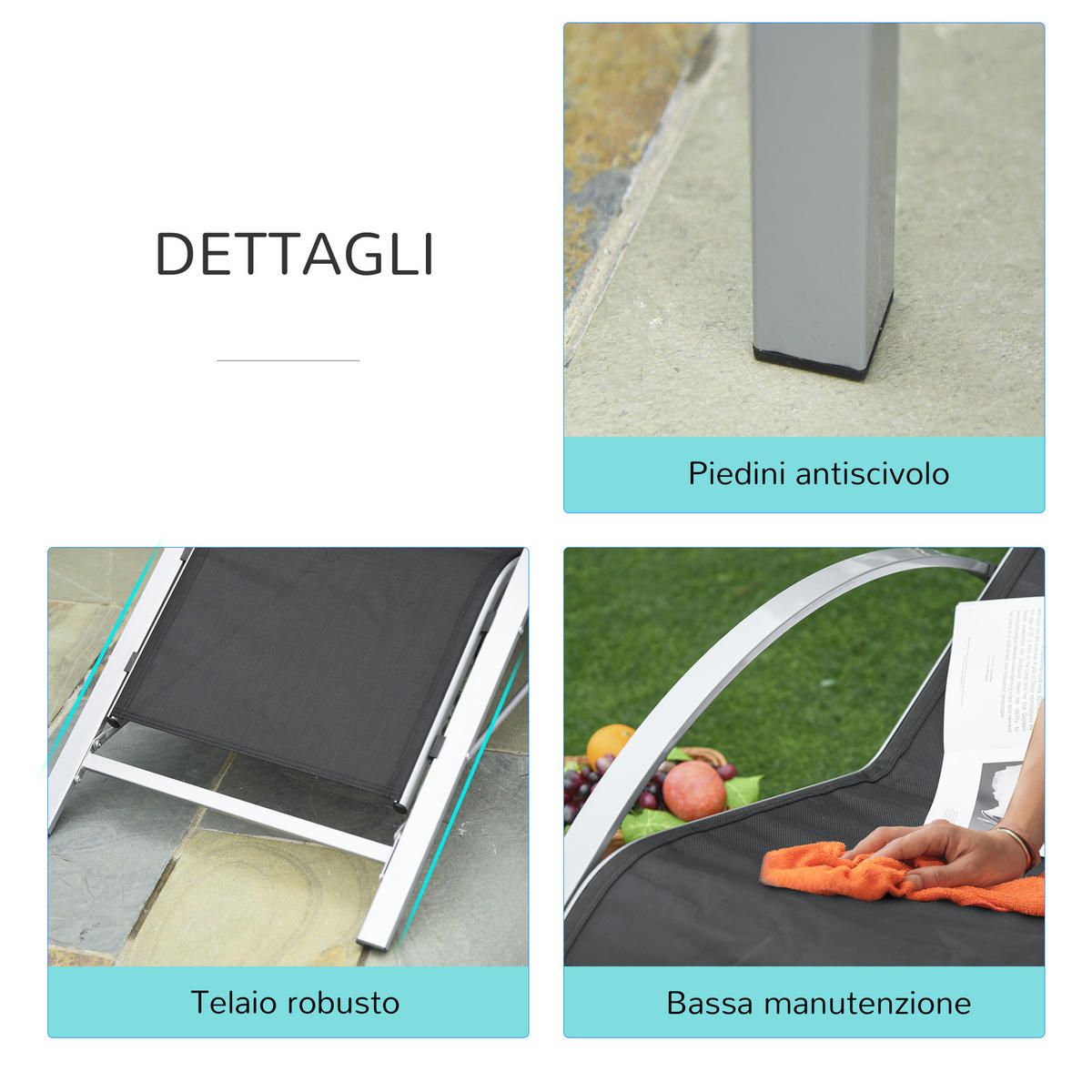 GARTENLIEGE Grau, Schwarz 2 Stück - Grau, Metall (169/66/59cm) - GiPP