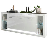 SIDEBOARD weiß Hochglanz 200 cm, große Anrichte mit viel Stauraum - Weiß Hochglanz/Silberfarben, Glas/Holzwerkstoff (198/83/43cm) - Furn.Design